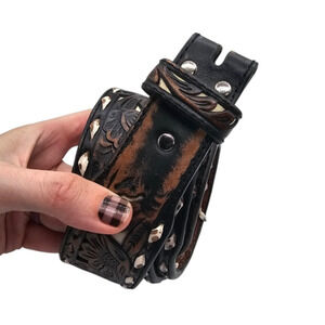 Nocona Belt Co Mens Sz 32 Leather Belt Brown Black Western Embellished